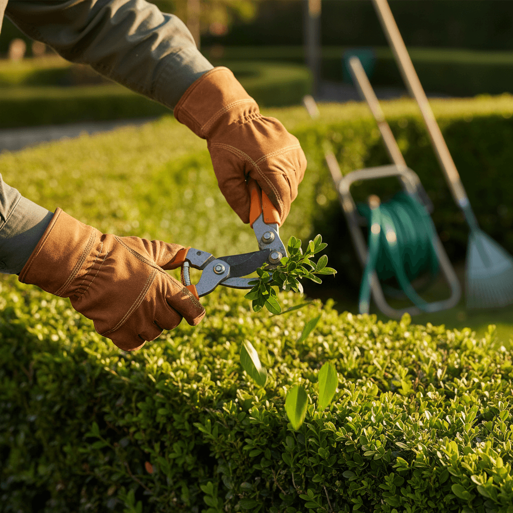 Landscaper holding a clipboard with an estimate in a residential yard